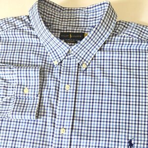 Ralph Lauren Performance Blue Plaid Button-Down Long Sleeve Neck 22